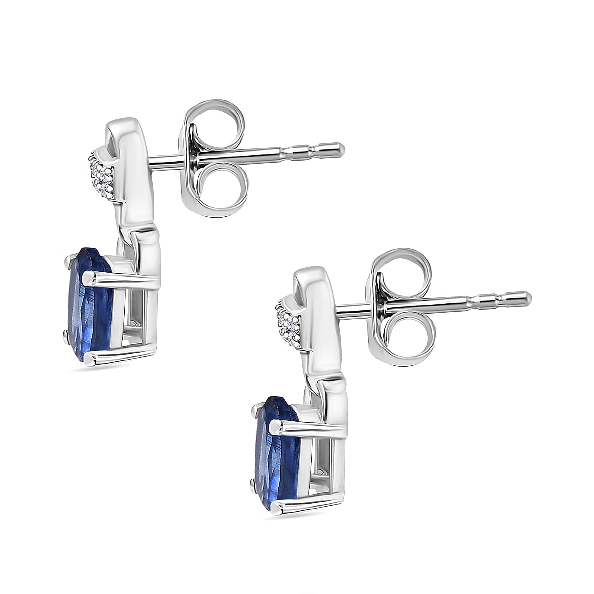 AAA Natural Kashmir Kyanite &amp; White Zircon Earring with Push Back in Rhodium Overlay Sterling Silver 1.34 Ct. 8081927 4