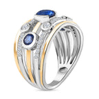 Natural Himalayan Kyanite & Natural Zircon Bubble Ring in Platinum & 18K Vermeil YG Plated Sterling Silver 1.70 Ct, Silver Wt 5.60 GM