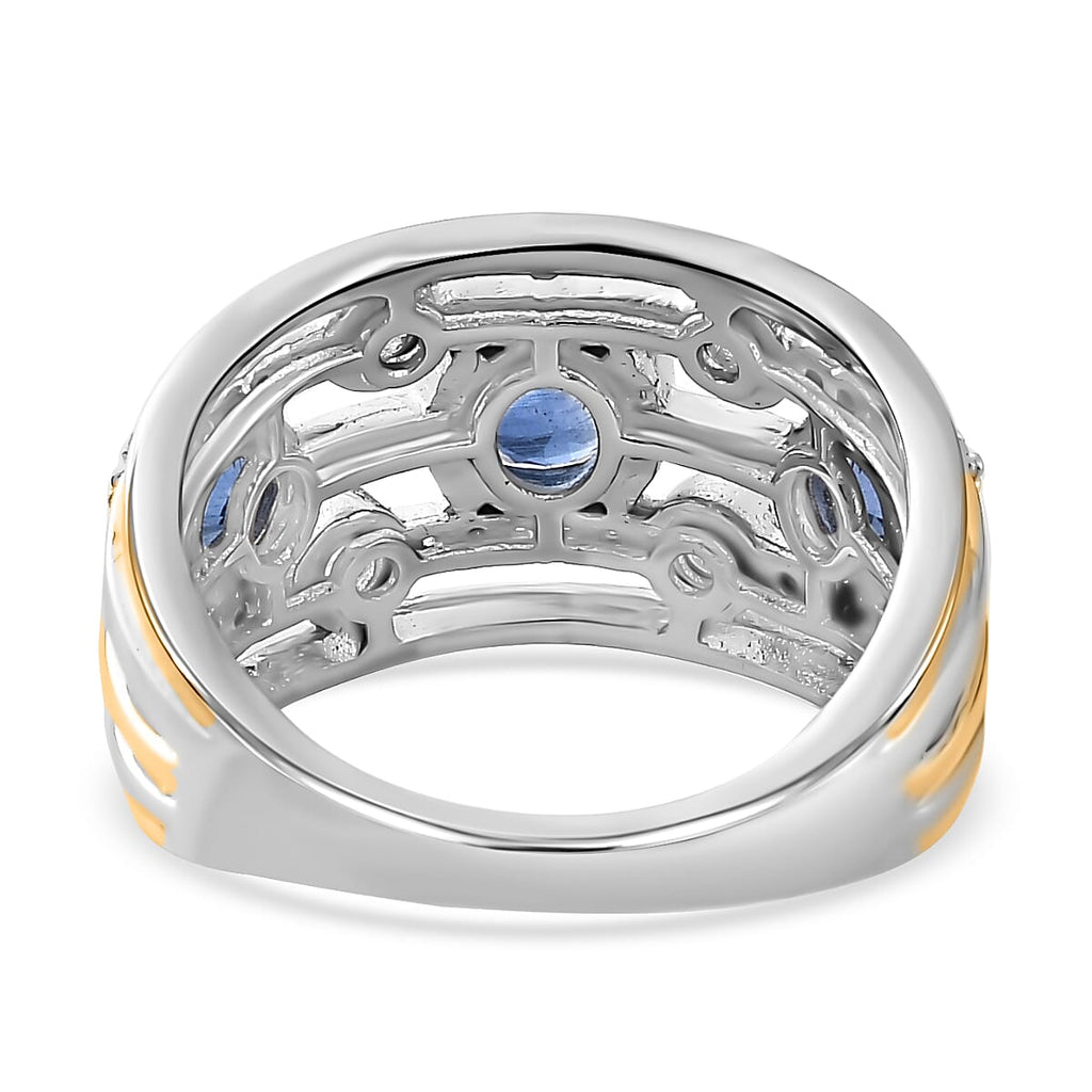 Natural Himalayan Kyanite & Natural Zircon Bubble Ring in Platinum & 18K Vermeil YG Plated Sterling Silver 1.70 Ct, Silver Wt 5.60 GM