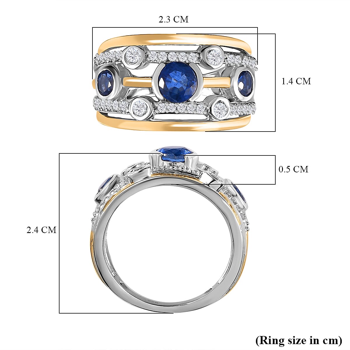 Natural Himalayan Kyanite &amp; Natural Zircon Bubble Ring in Platinum &amp; 18K Vermeil YG Plated Sterling Silver 1.70 Ct, Silver Wt 5.15 GM 7722742 5