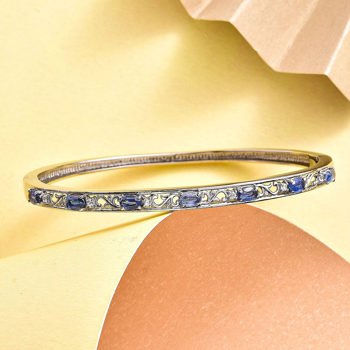 Kyanite &amp; Natural Zircon Bangle (Size 7.5) in Stainless Steel 7255139 2