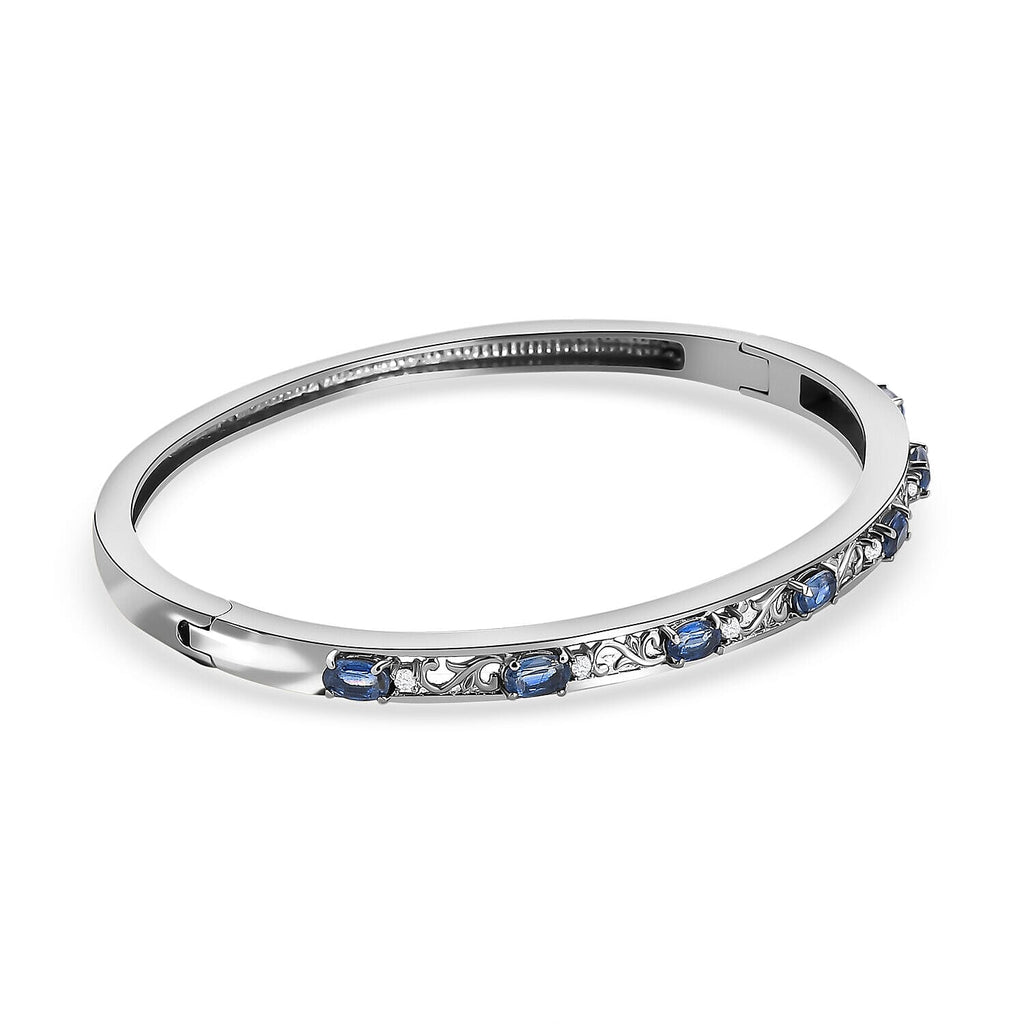 Kyanite & Natural Zircon Bangle (Size 7.5) in Stainless Steel