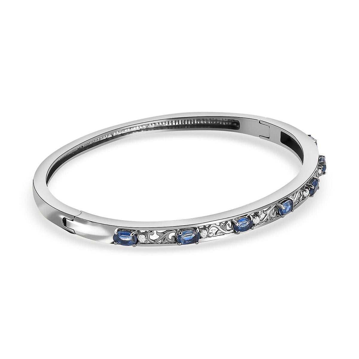 Kyanite &amp; Natural Zircon Bangle (Size 7.5) in Stainless Steel 7255139 4