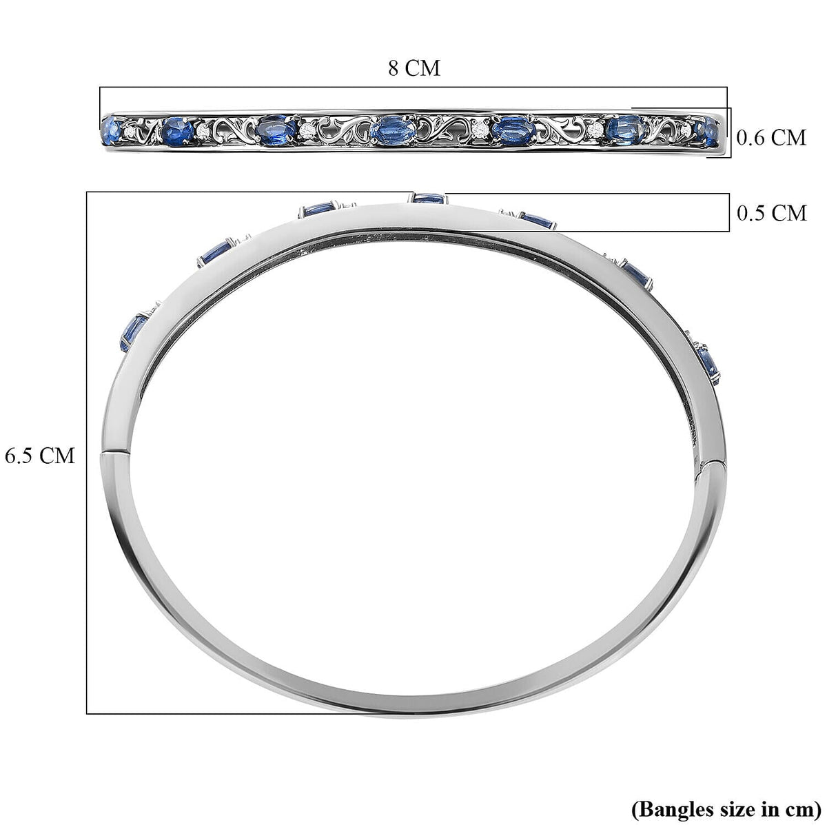 Kyanite &amp; Natural Zircon Bangle (Size 7.5) in Stainless Steel 7255139 6