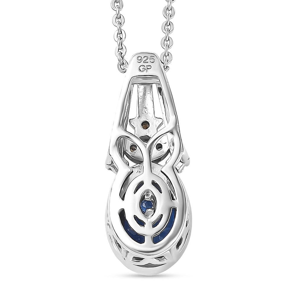 GP - Natural Kashmir Kyanite, White Zircon & Kanchanaburi Blue Sapphire Pendant with Chain (Size 20) in Rhodium & Yellow Gold Plated Sterling Silver 1.69 Ct.