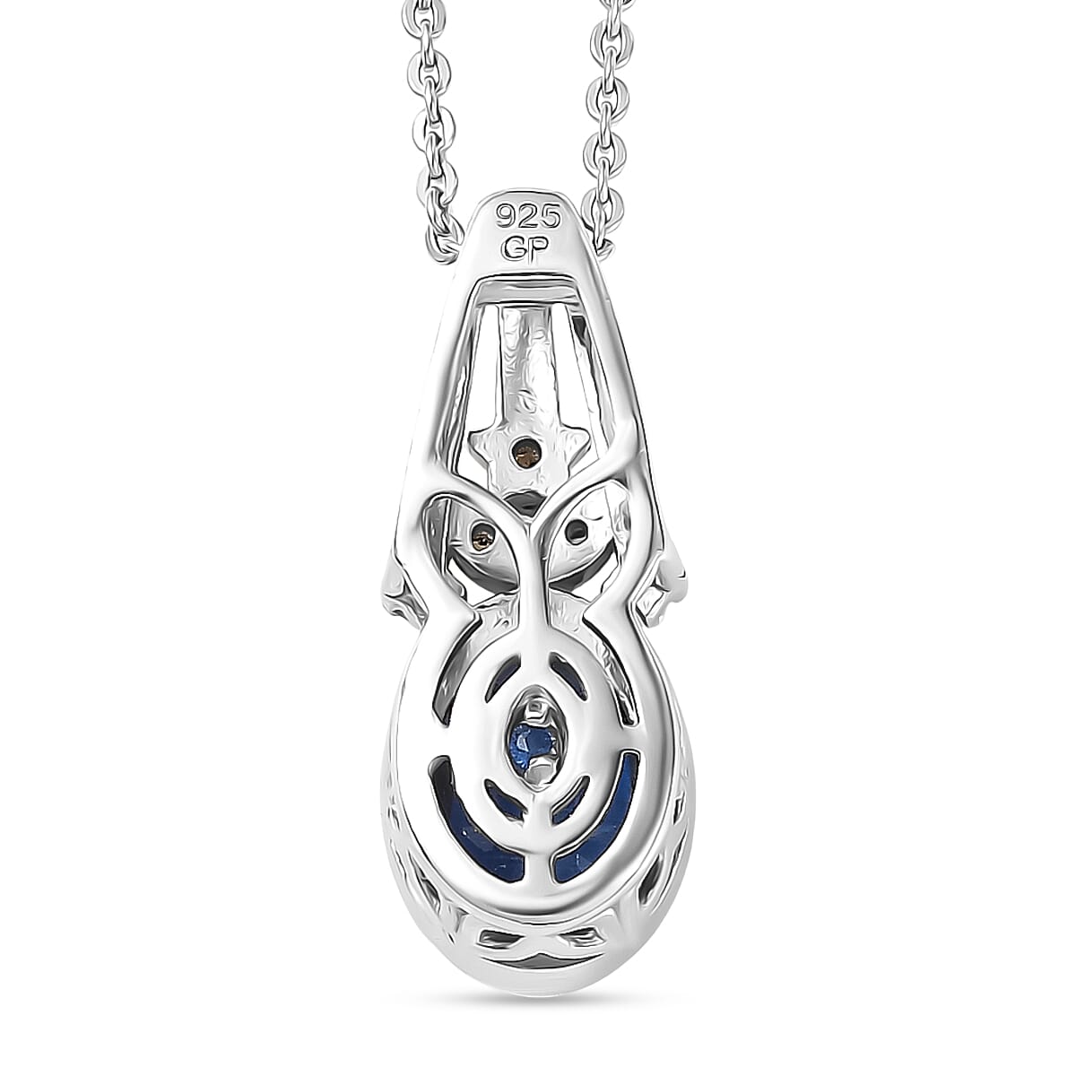GP - Natural Kashmir Kyanite, White Zircon &amp; Blue Sapphire Pendant with Chain (Size 20) in Rhodium &amp; Yellow Gold Plated Sterling Silver 1.69 Ct. 4451077 5