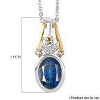 GP - Natural Kashmir Kyanite, White Zircon & Kanchanaburi Blue Sapphire Pendant with Chain (Size 20) in Rhodium & Yellow Gold Plated Sterling Silver 1.69 Ct.
