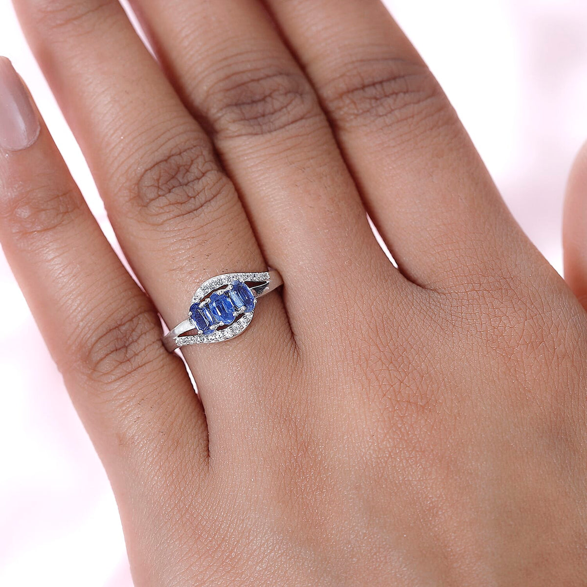 Natural Himalayan Kyanite &amp; Natural Zircon Bypass Ring in Platinum Overlay Sterling Silver 1.20 Ct. 7712339 2
