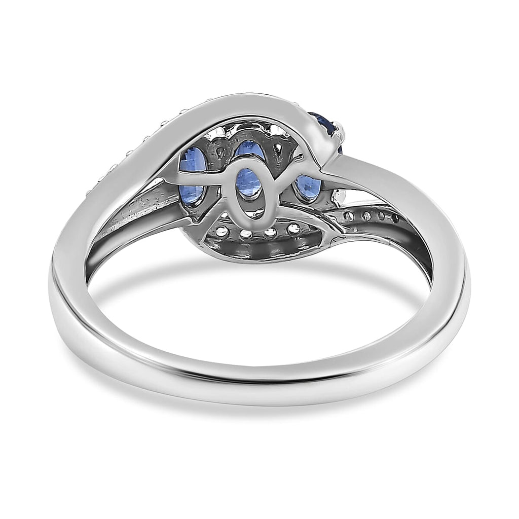 Natural Himalayan Kyanite & Natural Zircon Bypass Ring in Platinum Overlay Sterling Silver 1.20 Ct.