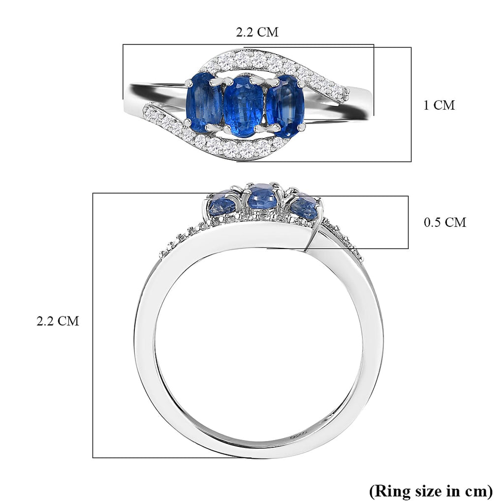 Natural Himalayan Kyanite & Natural Zircon Bypass Ring in Platinum Overlay Sterling Silver 1.20 Ct.