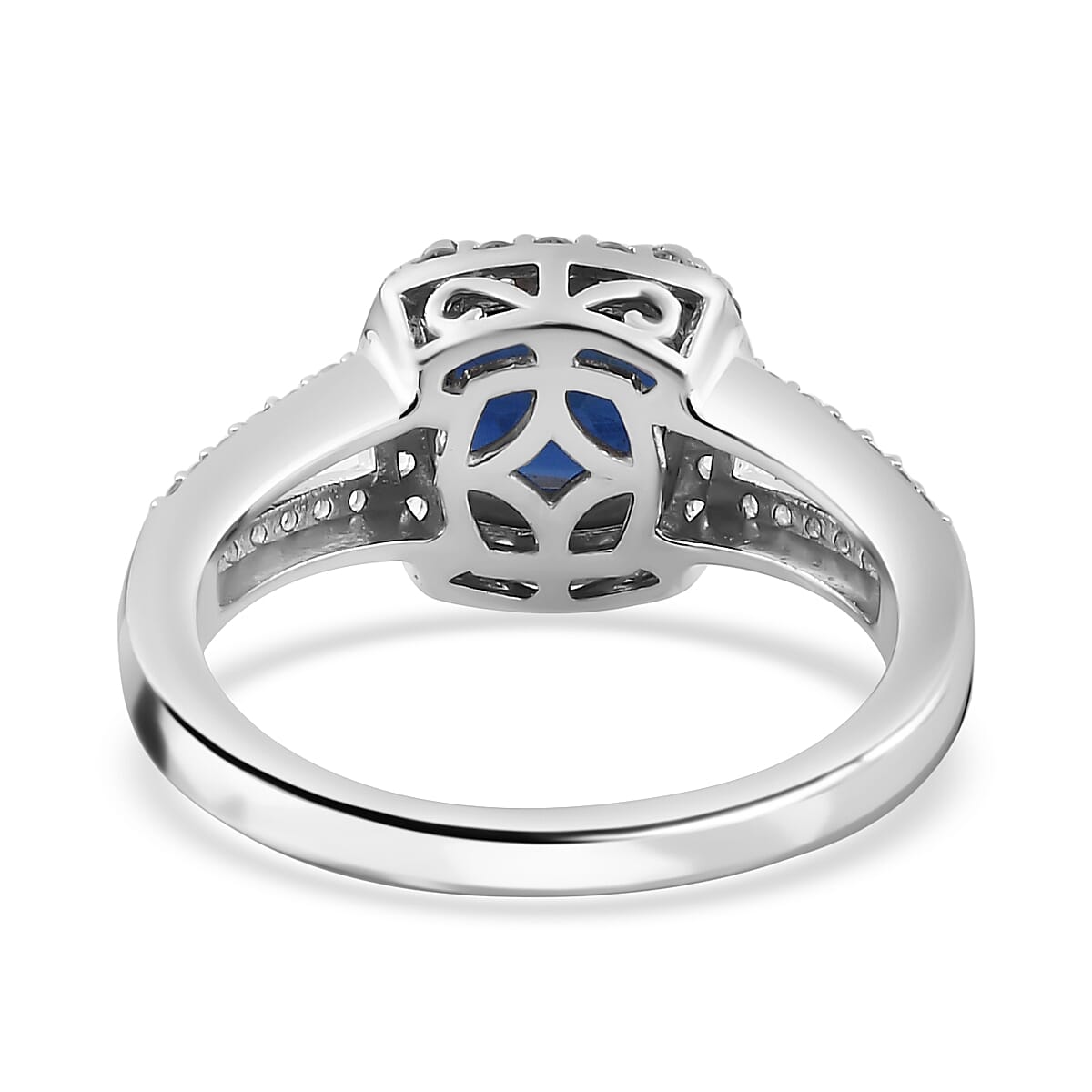 Kyanite , White Zircon Halo Ring in Platinum Overlay Sterling Silver 7715815 4