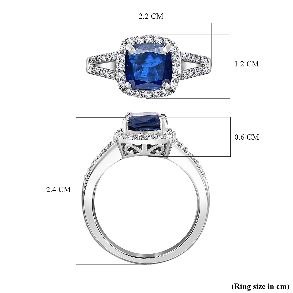Kyanite , White Zircon Halo Ring in Platinum Overlay Sterling Silver 7715815 5