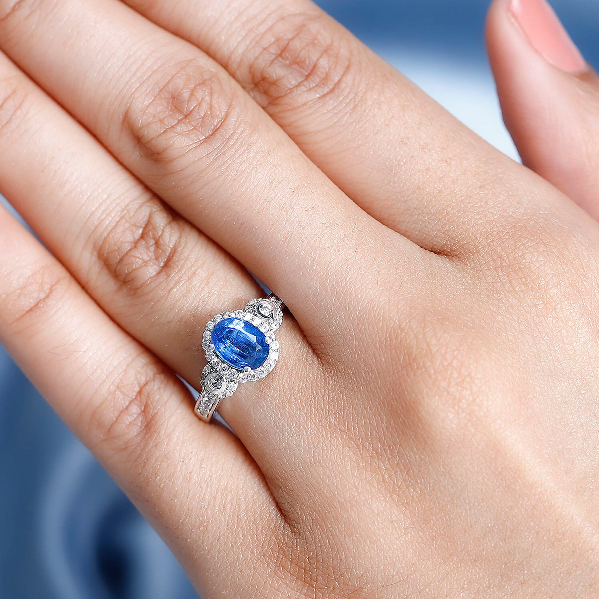 Natural Himalayan Kyanite &amp; Natural Zircon Ring in Platinum Overlay Sterling Silver 2.12 Ct. 7721974 2