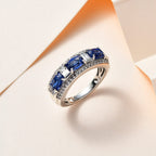 Natural Himalayan Kyanite & Natural Zircon Ring in Platinum Overlay Sterling Silver 2.50 Ct.