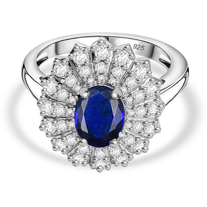 Kyanite, White Zircon Triple Halo Ring in Rhodium Overlay Sterling Silver 2.62 Ct. 8080456 1