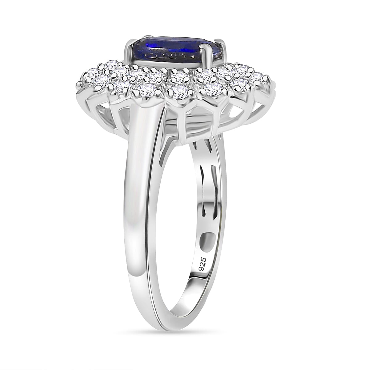 Kyanite, White Zircon Triple Halo Ring in Rhodium Overlay Sterling Silver 2.62 Ct. 8080456 4