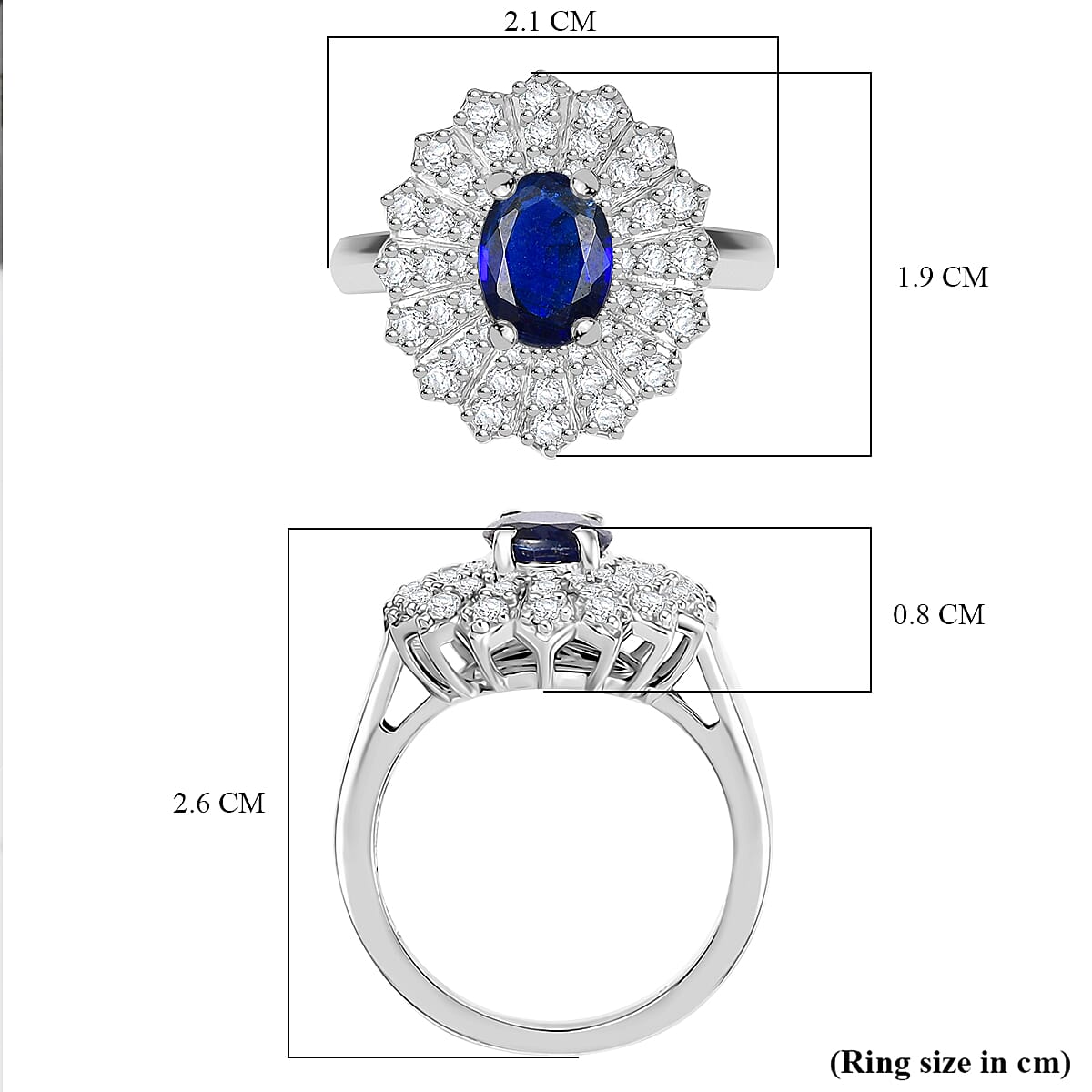 Kyanite, White Zircon Triple Halo Ring in Rhodium Overlay Sterling Silver 2.62 Ct. 8080456 6