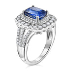Extreme Rare Find - Natural AAA Kashmir Kyanite & White Zircon Cluster Halo Ring in Rhodium Overlay Sterling Silver 4.46 Ct.