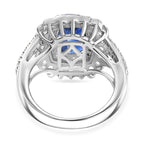 Extreme Rare Find - Natural AAA Kashmir Kyanite & White Zircon Cluster Halo Ring in Rhodium Overlay Sterling Silver 4.46 Ct.