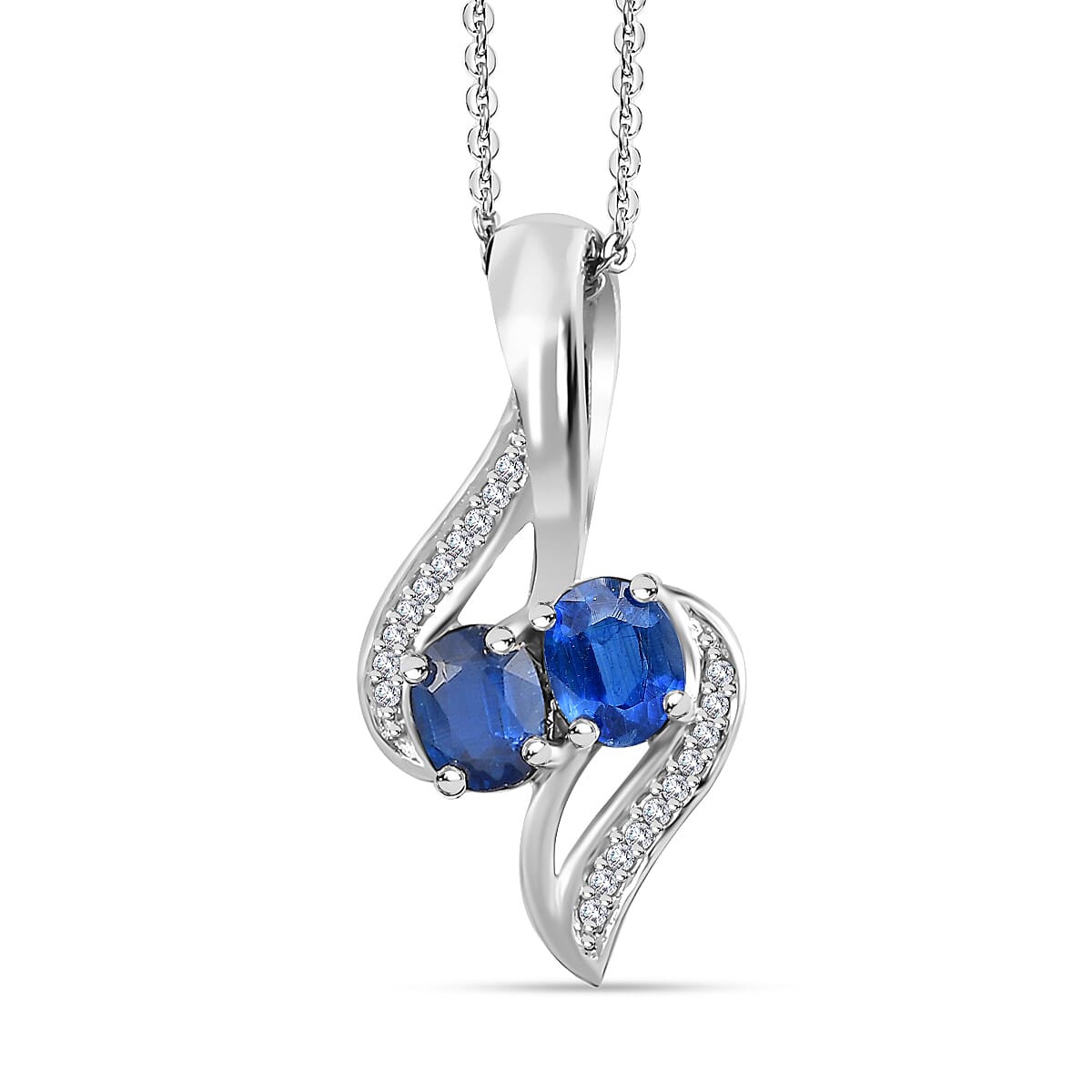Natural Himalayan Kyanite &amp; White Zircon Pendant with Chain (Size 20) in Platinum Overlay Sterling Silver 1.10 Ct. 4252079 0