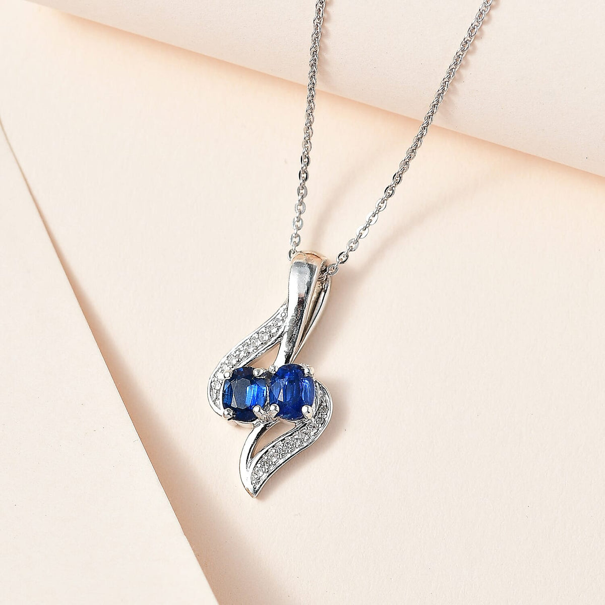 Natural Himalayan Kyanite &amp; White Zircon Pendant with Chain (Size 20) in Platinum Overlay Sterling Silver 1.10 Ct. 4252079 2