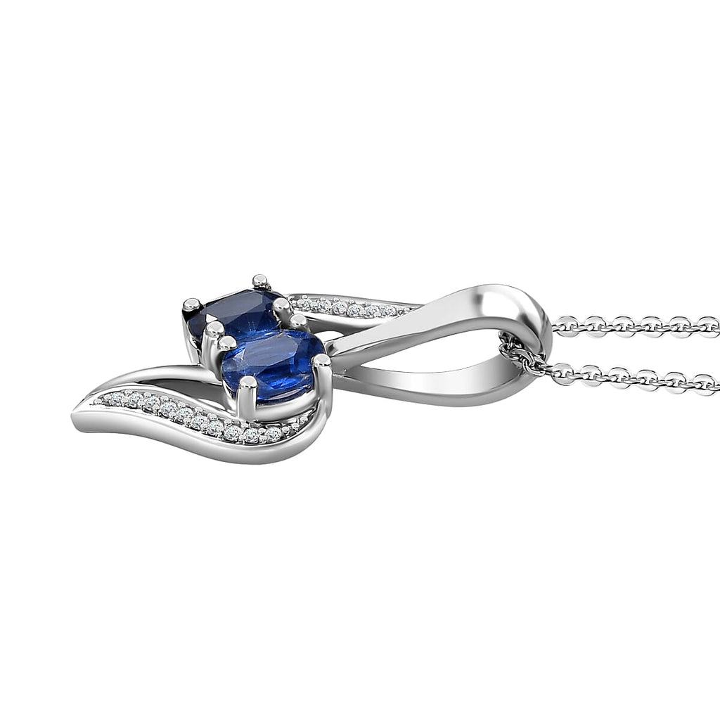 Natural Himalayan Kyanite & White Zircon Pendant with Chain (Size 20) in Platinum Overlay Sterling Silver 1.10 Ct.