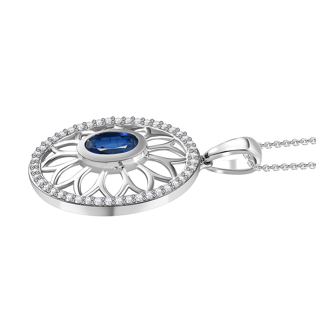 Natural Himalayan Kyanite & White Zircon Pendant with Chain (Size 20) in Platinum Overlay Sterling Silver 1.55 Ct.