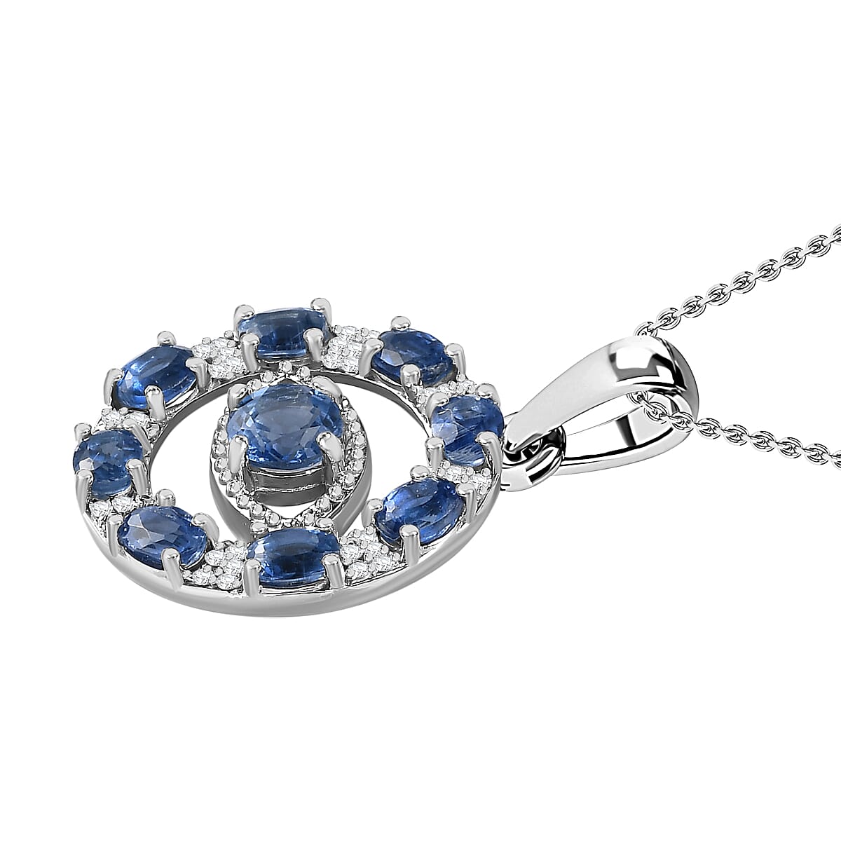 Natural Himalayan Kyanite &amp; White Zircon Eye Pendant with Chain (Size 20) in Platinum Overlay Sterling Silver 2.90 Ct. 4252231 3