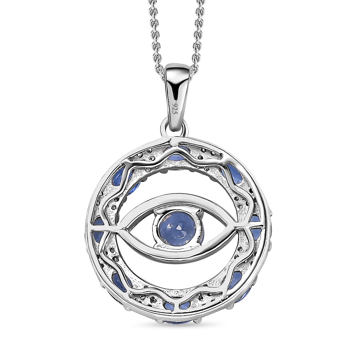 Natural Himalayan Kyanite &amp; White Zircon Eye Pendant with Chain (Size 20) in Platinum Overlay Sterling Silver 2.90 Ct. 4252231 4