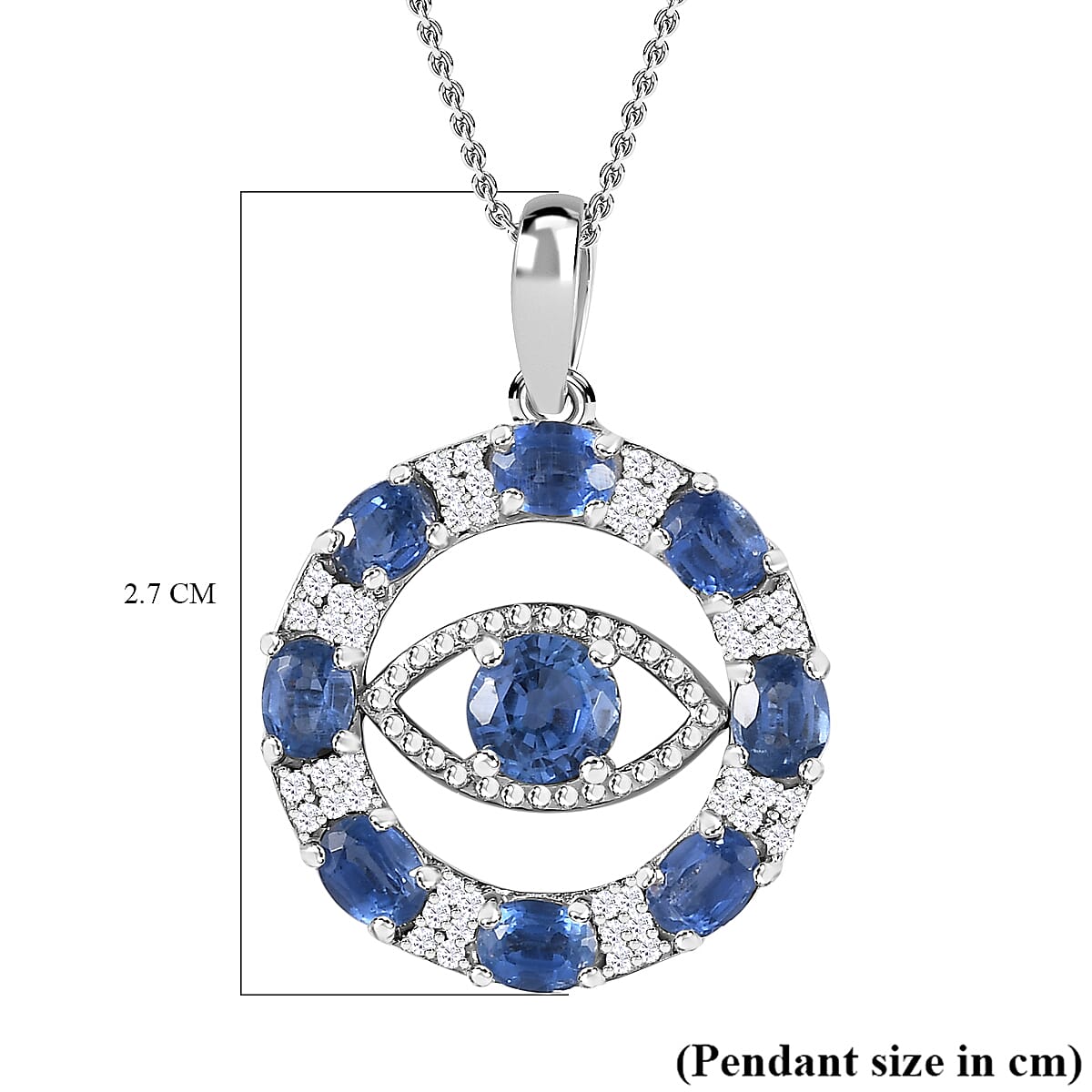 Natural Himalayan Kyanite &amp; White Zircon Eye Pendant with Chain (Size 20) in Platinum Overlay Sterling Silver 2.90 Ct. 4252231 6