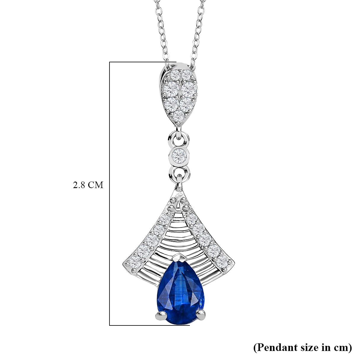 AAA Natural Kashmir Kyanite &amp; White Zircon Pendant with Chain (Size 20) in Rhodium Overlay Sterling Silver 1.18 Ct. 4366014 6