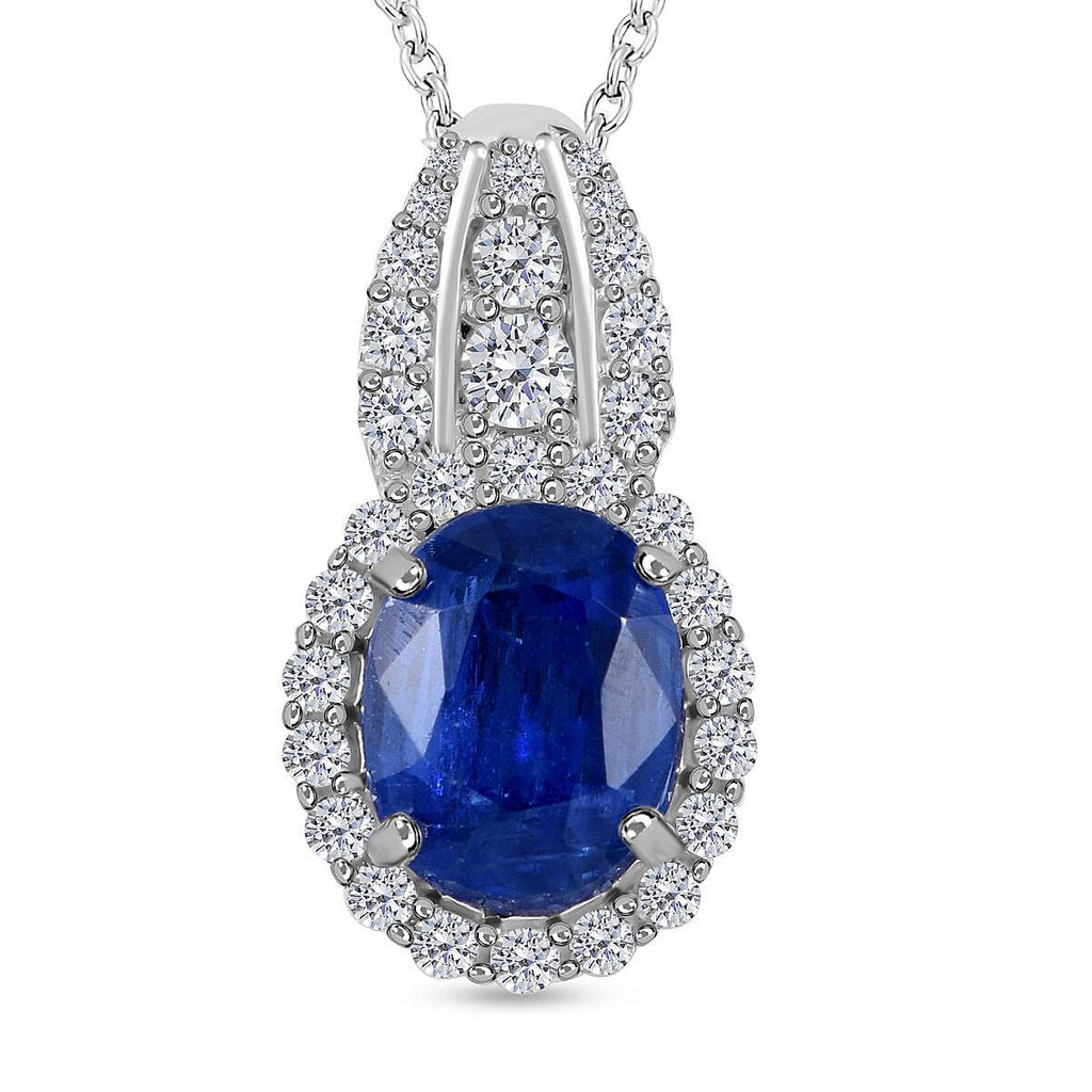 Natural Kyanite and Natural Zircon Pendant with Chain (Size - 20) in Rhodium Overlay Sterling Silver 3.35 Ct
