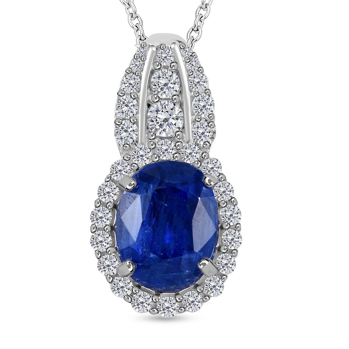 Natural Kyanite and Natural Zircon Pendant with Chain (Size - 20) in Rhodium Overlay Sterling Silver 3.35 Ct 4138750 0
