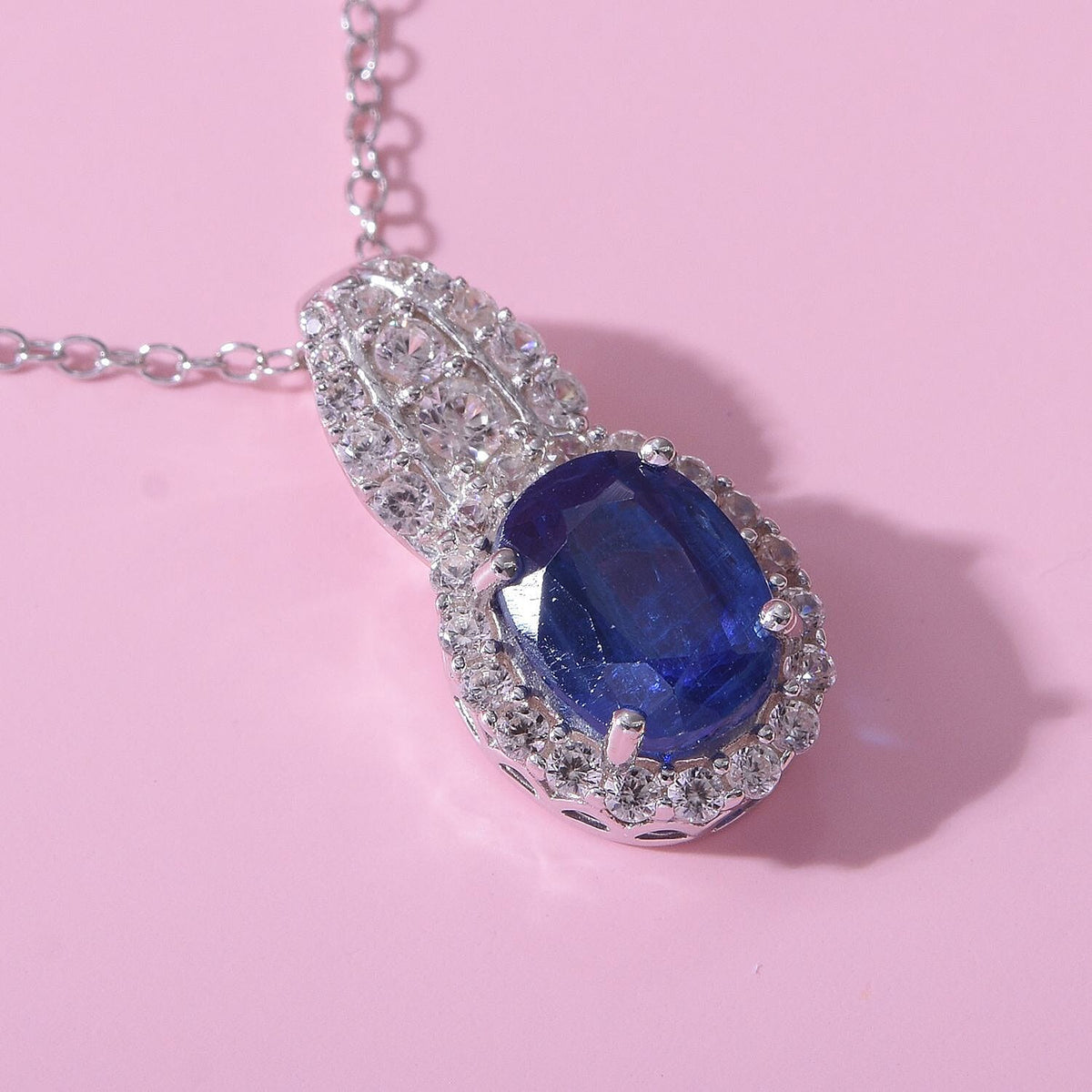 Natural Kyanite and Natural Zircon Pendant with Chain (Size - 20) in Rhodium Overlay Sterling Silver 3.35 Ct 4138750 3