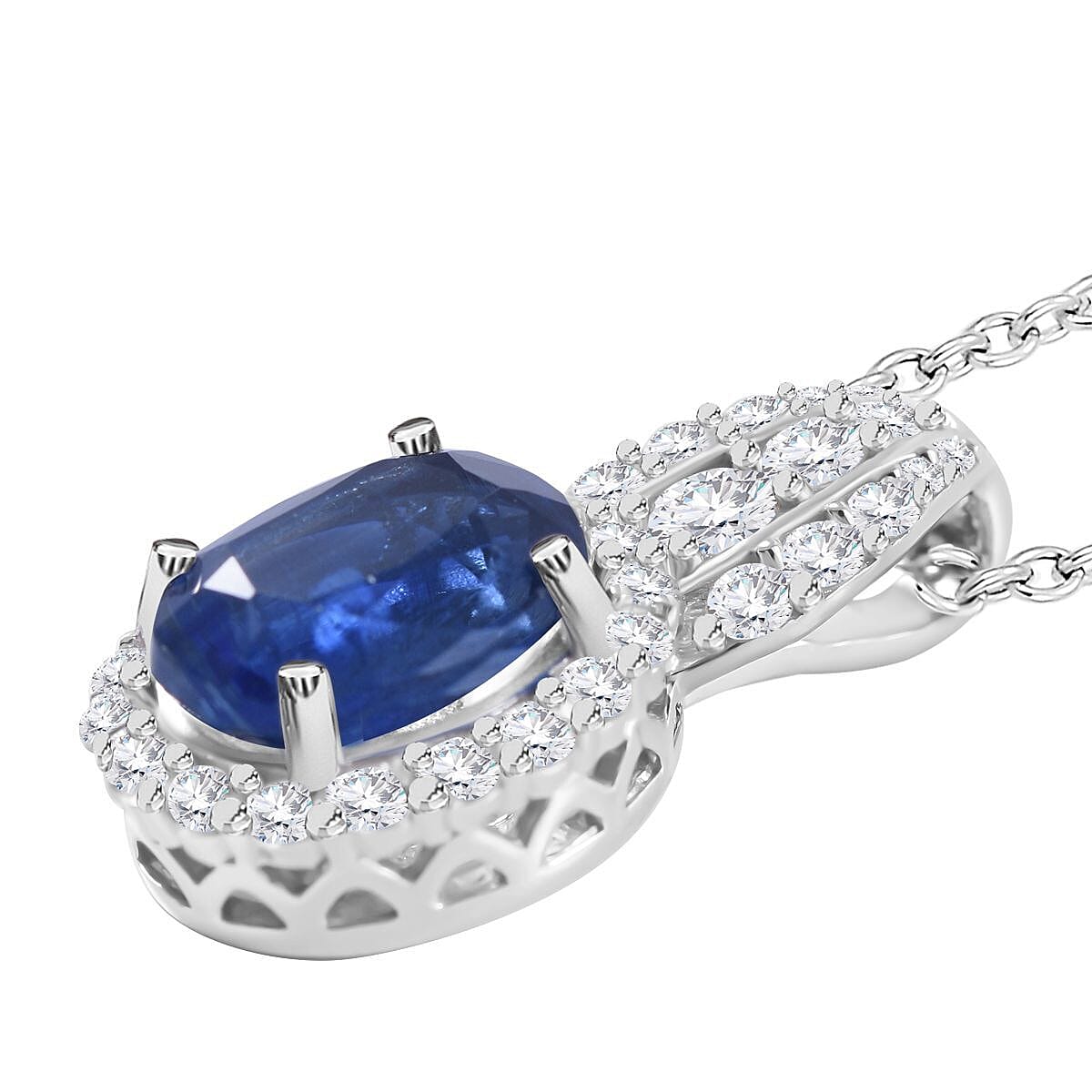 Natural Kyanite and Natural Zircon Pendant with Chain (Size - 20) in Rhodium Overlay Sterling Silver 3.35 Ct 4138750 4