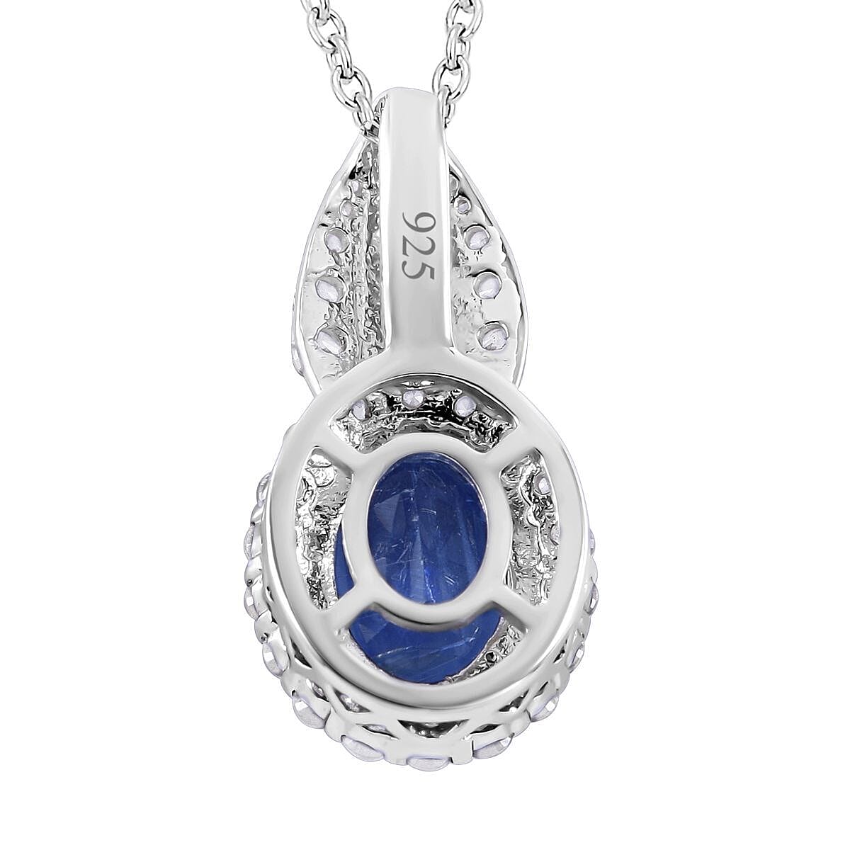 Natural Kyanite and Natural Zircon Pendant with Chain (Size - 20) in Rhodium Overlay Sterling Silver 3.35 Ct 4138750 5