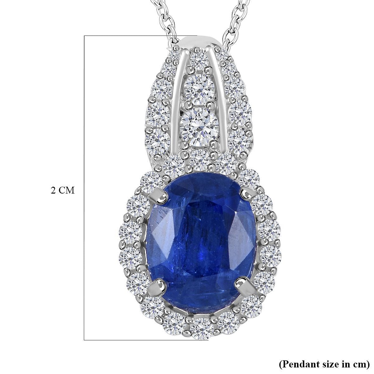 Natural Kyanite and Natural Zircon Pendant with Chain (Size - 20) in Rhodium Overlay Sterling Silver 3.35 Ct 4138750 7