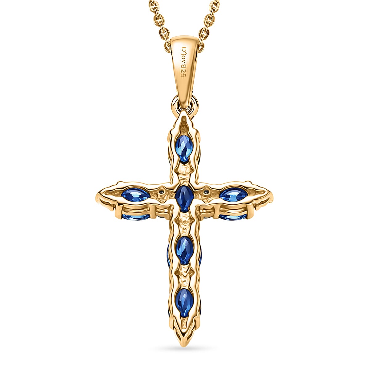 D'Joy AAA Natural Kashmir Kyanite &amp; White Zircon Cross Pendant with Chain (Size 20) in Yellow Gold Plated Sterling Silver 1.73 Ct. 4453470 5