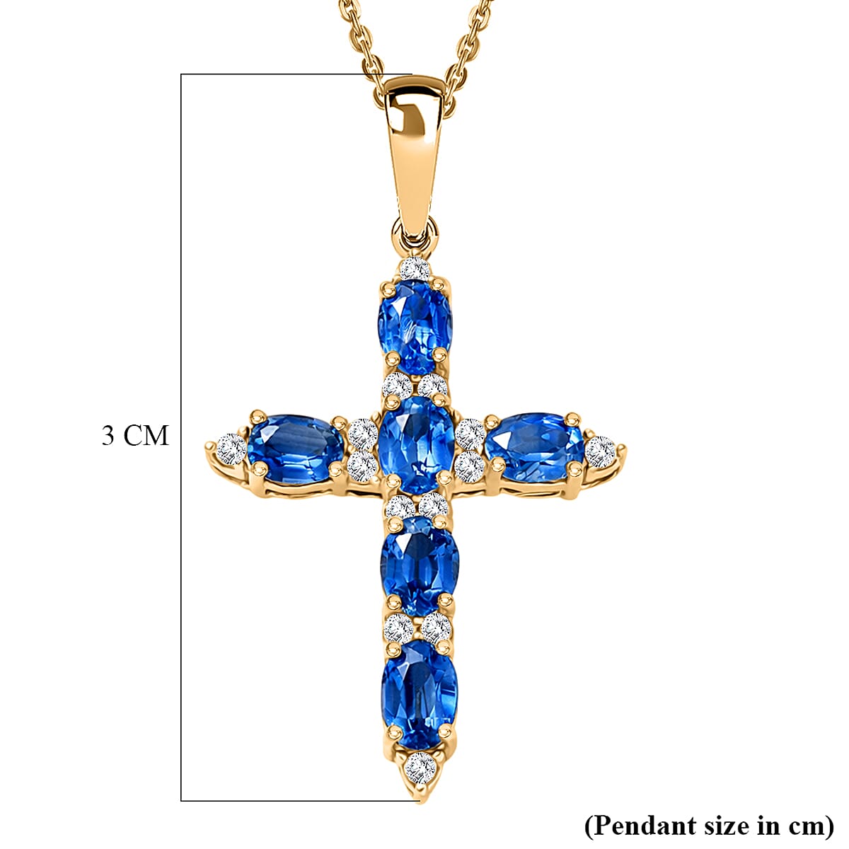 D'Joy AAA Natural Kashmir Kyanite &amp; White Zircon Cross Pendant with Chain (Size 20) in Yellow Gold Plated Sterling Silver 1.73 Ct. 4453470 6