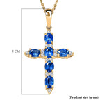 D'Joy AAA Natural Kashmir Kyanite & White Zircon Cross Pendant with Chain (Size 20) in Yellow Gold Plated Sterling Silver 1.73 Ct.
