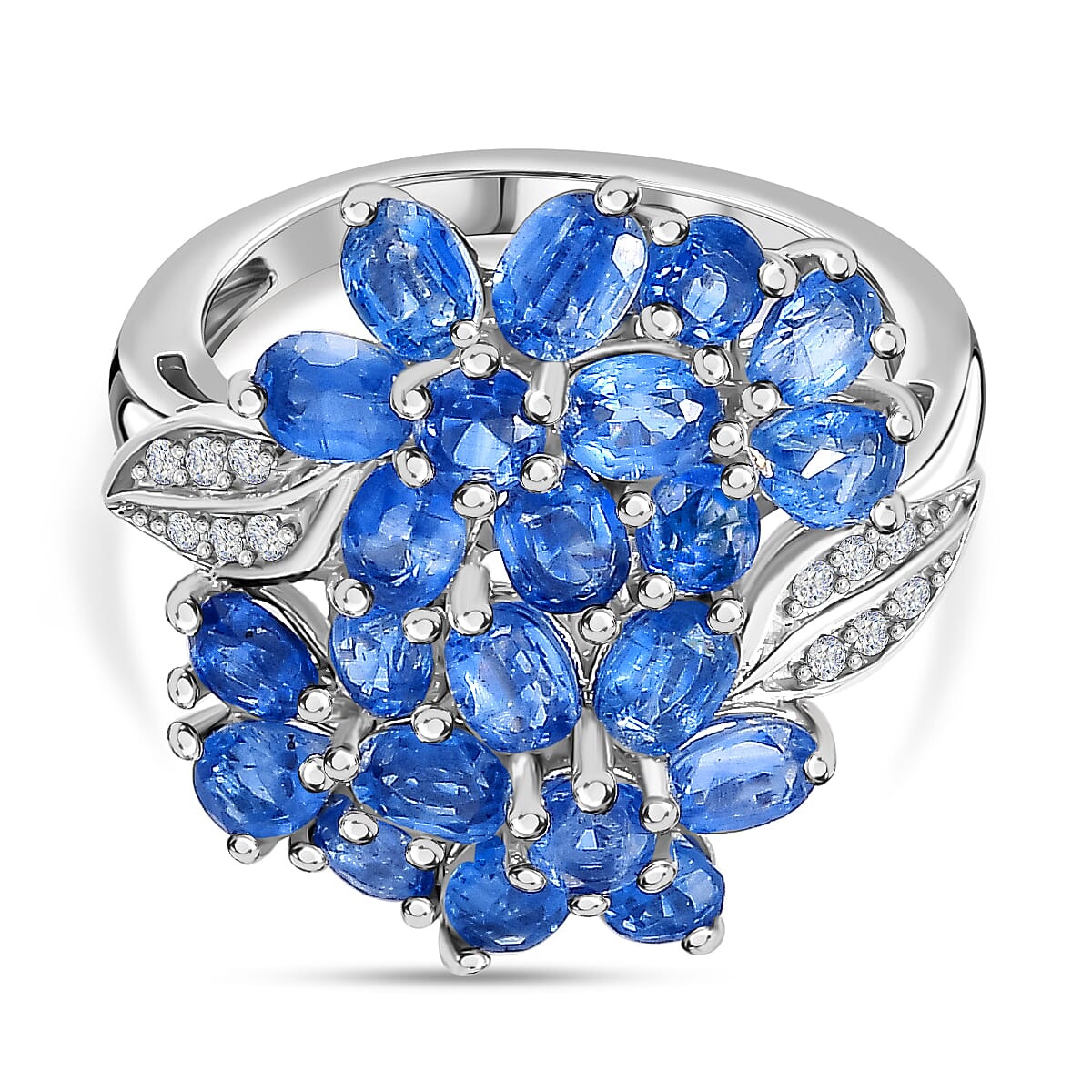 Natural Himalayan Kyanite &amp; Natural Zircon Floral Ring in Platinum Overlay Sterling Silver 4.75 Ct. 7712373 0