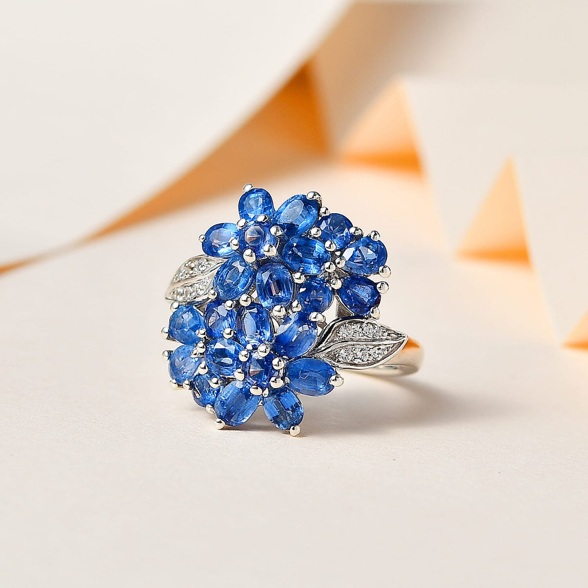 Natural Himalayan Kyanite &amp; Natural Zircon Floral Ring in Platinum Overlay Sterling Silver 4.75 Ct. 7712373 1