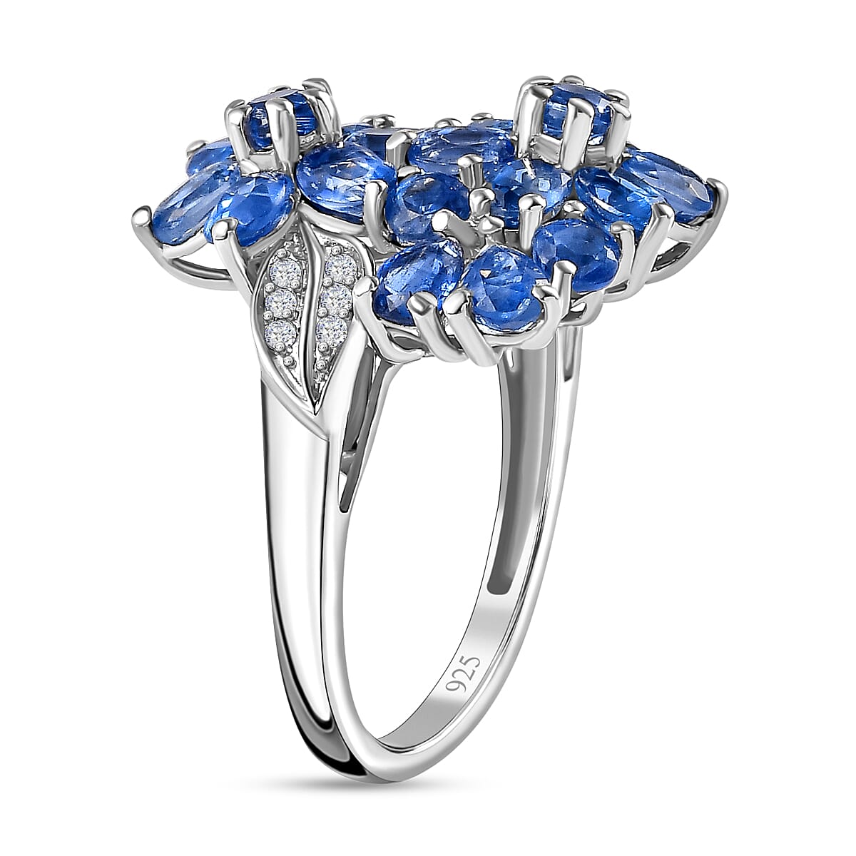 Natural Himalayan Kyanite &amp; Natural Zircon Floral Ring in Platinum Overlay Sterling Silver 4.75 Ct. 7712373 3