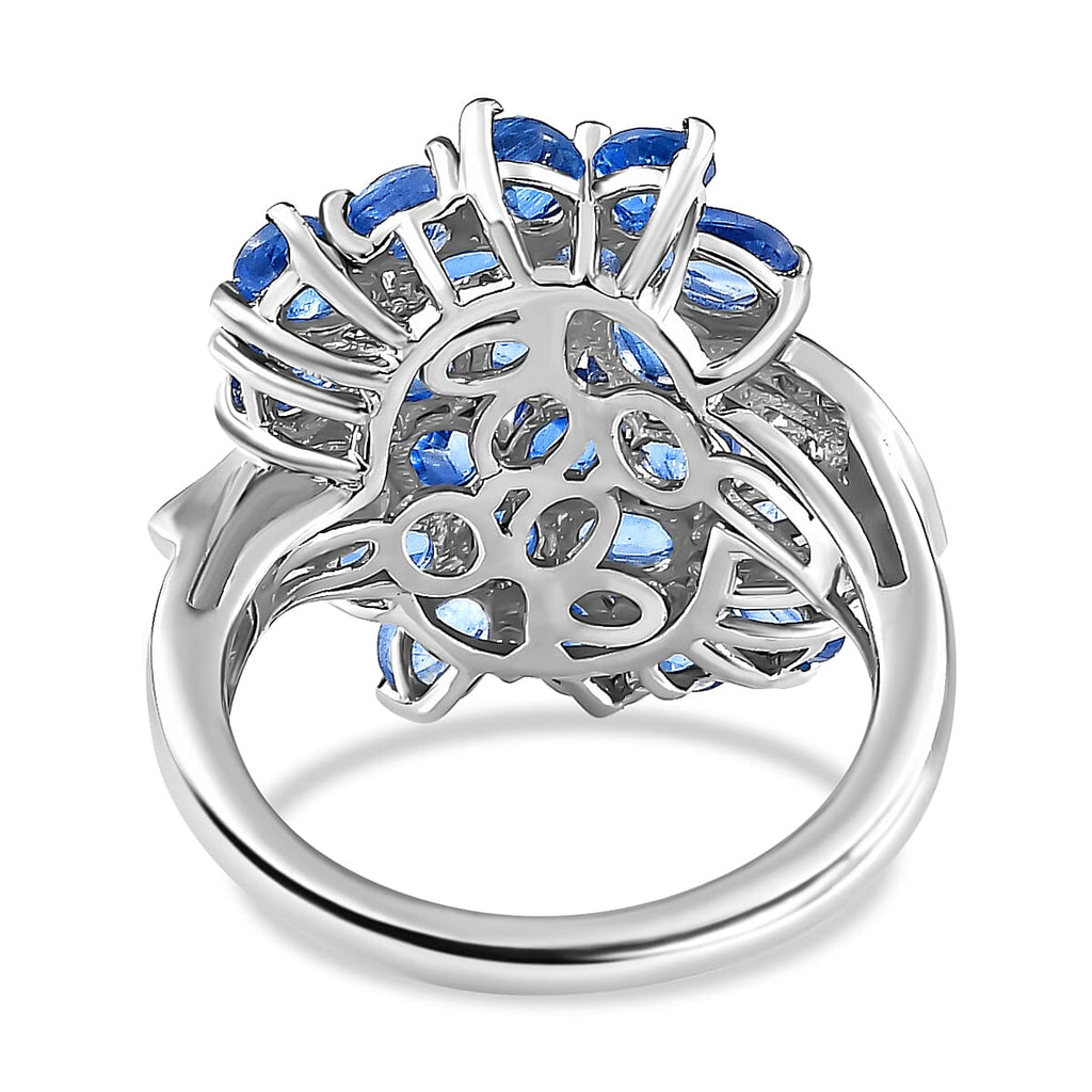 Natural Himalayan Kyanite & Natural Zircon Floral Ring in Platinum Overlay Sterling Silver 4.75 Ct.