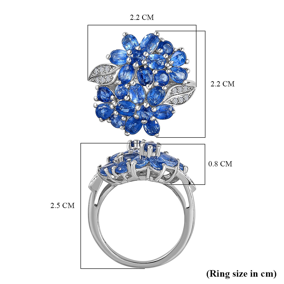 Natural Himalayan Kyanite &amp; Natural Zircon Floral Ring in Platinum Overlay Sterling Silver 4.75 Ct. 7712373 5