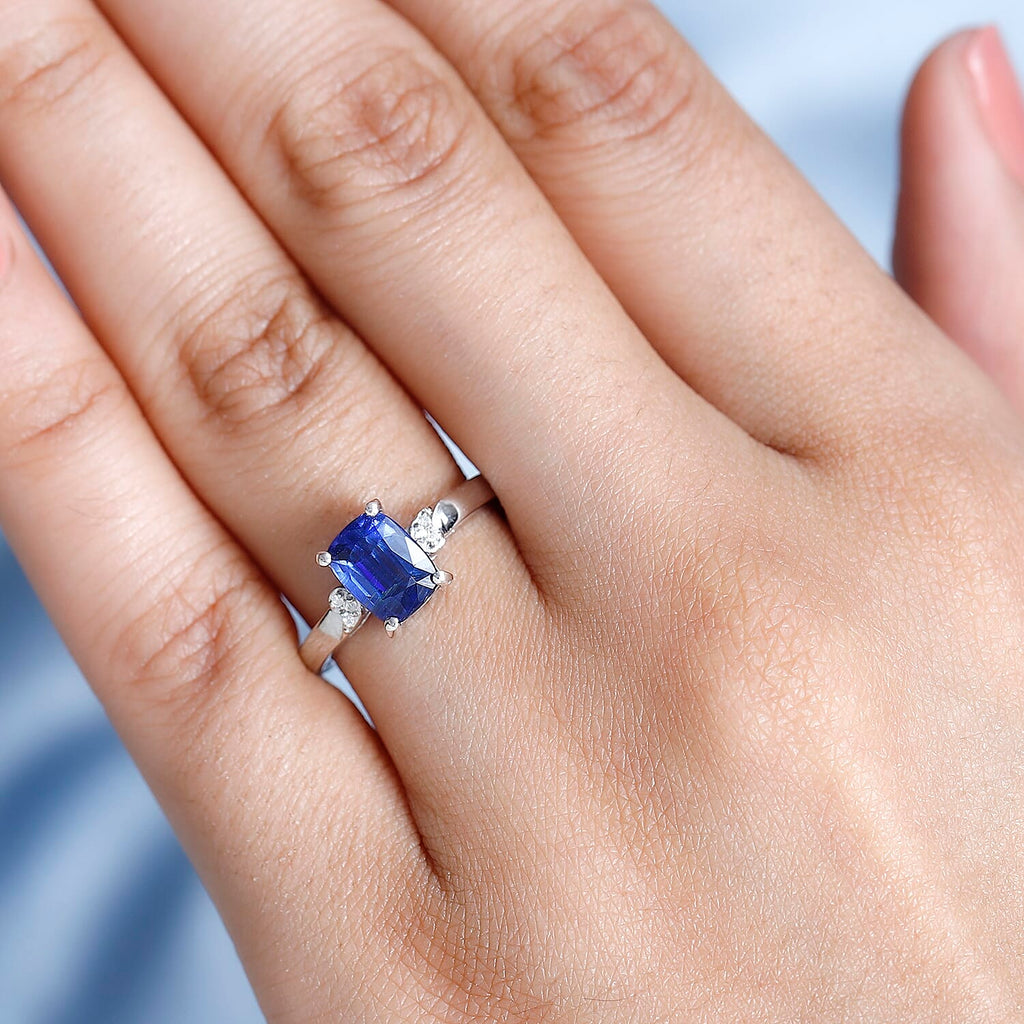 Natural Himalayan Kyanite & Natural Zircon Ring in Platinum Overlay Sterling Silver 1.80 Ct.