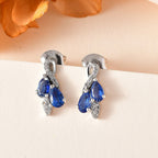 Natural Himalayan Kyanite & Natural Zircon Stud Earrings in Platinum Overlay Sterling Silver 1.30 Ct.
