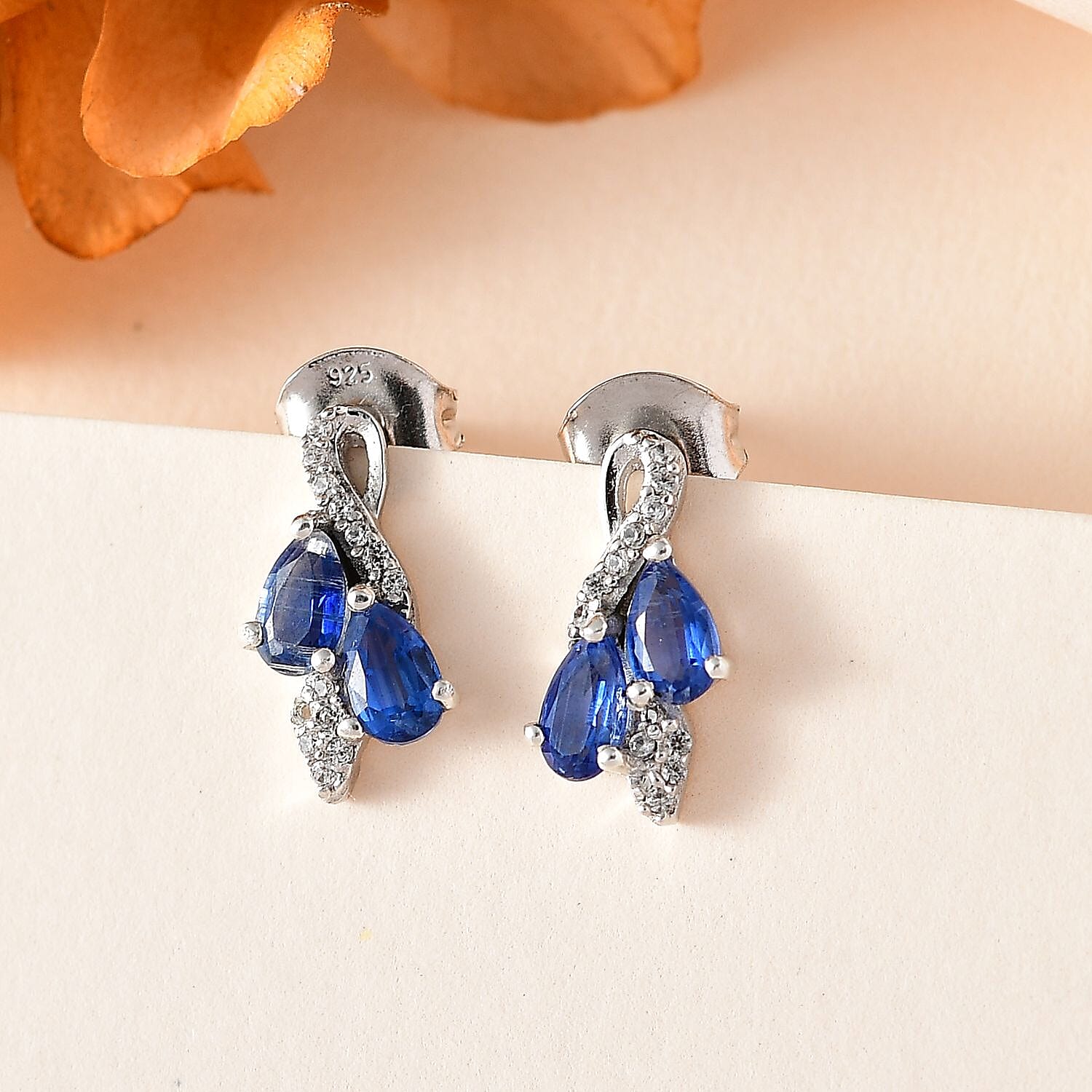 Natural Himalayan Kyanite &amp; Natural Zircon Stud Earrings in Platinum Overlay Sterling Silver 1.30 Ct. 7721957 1