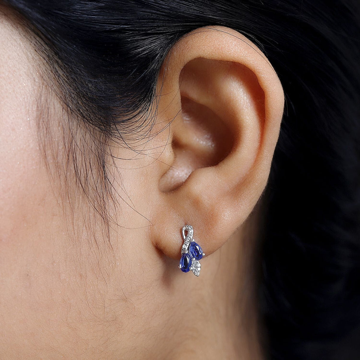 Natural Himalayan Kyanite &amp; Natural Zircon Stud Earrings in Platinum Overlay Sterling Silver 1.30 Ct. 7721957 2
