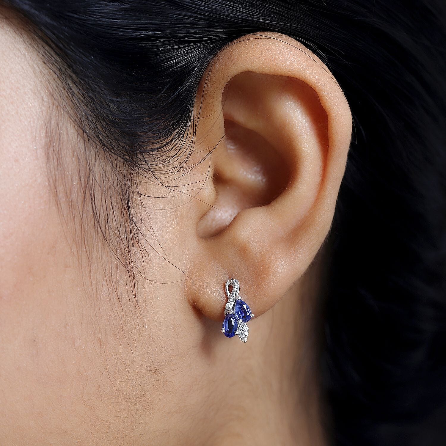 Natural Himalayan Kyanite &amp; Natural Zircon Stud Earrings in Platinum Overlay Sterling Silver 1.30 Ct. 7721957 2